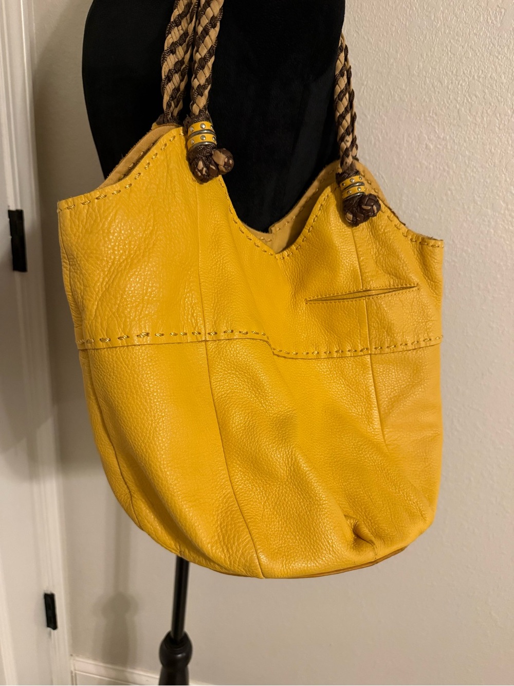 The Sak Yellow Leather Tote with Braided Handles - Picture 4 of 9